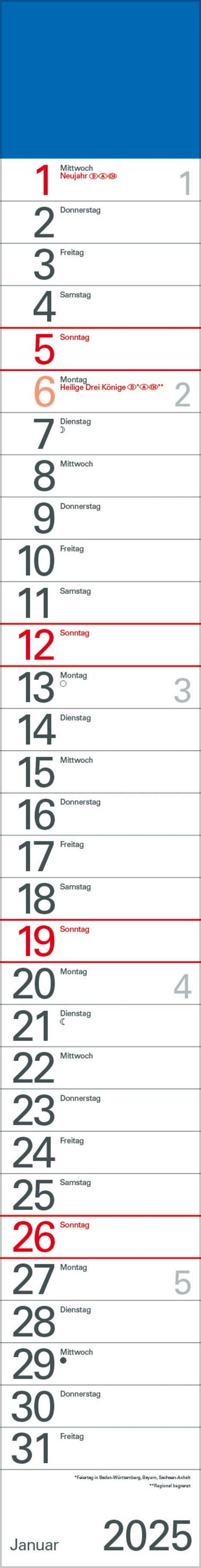 Streifenplaner Blau 2025, Kalender