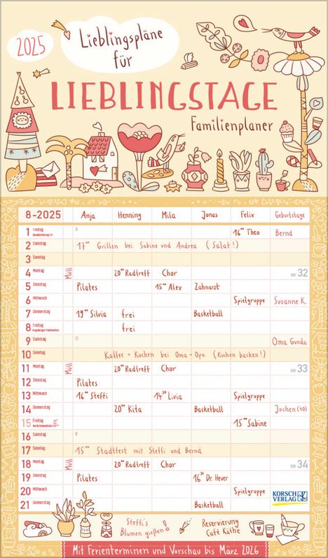 Familienplaner Lieblingspläne für Lieblingstage 2025, Kalender