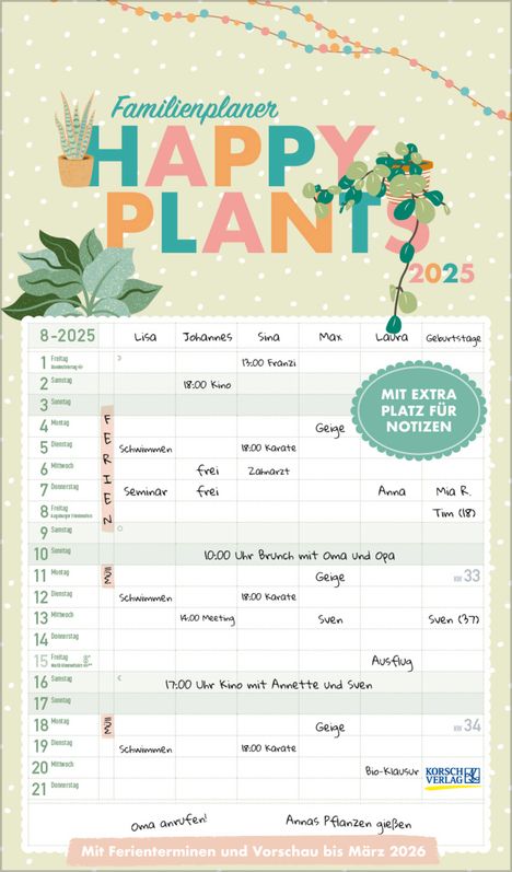 Familienplaner Happy Plants 2025, Kalender