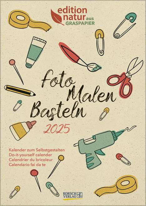 Foto-Malen-Basteln Bastelkalender A4 Graspapier 2025, Kalender