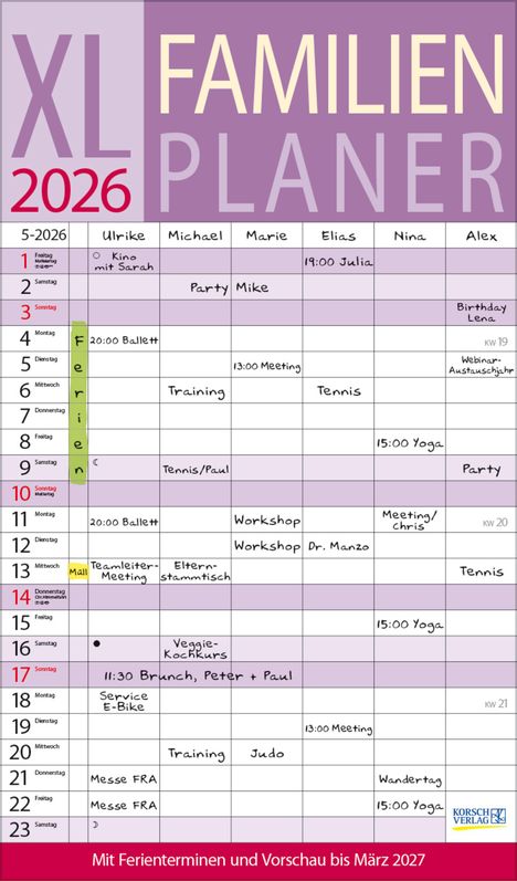 XL Familienplaner 2026, Kalender