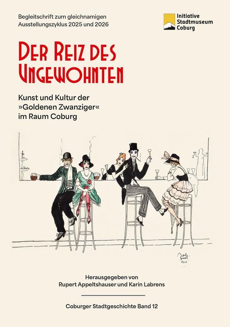 Titel: "Der Reiz des Ungewohnten". Illustration: Vier Personen in stilvoller Kleidung an einer Bar.