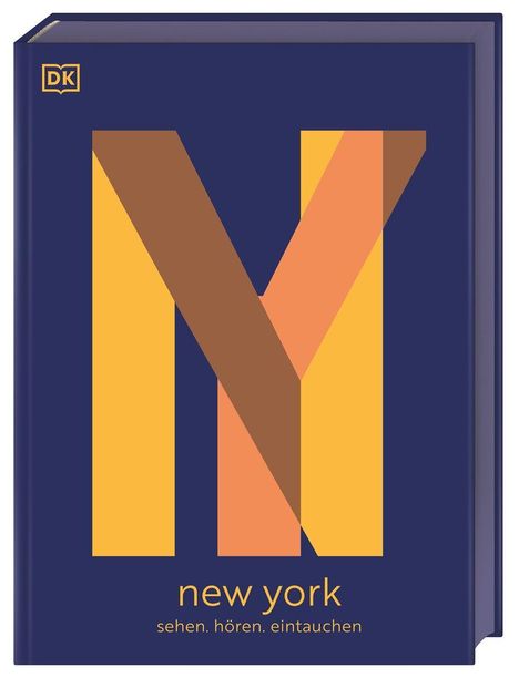 "new york" groß, darunter "sehen. hören. eintauchen." Auf dunkelblauem Hintergrund mit großem stilisierten "NY".