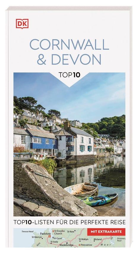 "CORNWALL & DEVON TOP10-LISTEN FÜR DIE PERFEKTE REISE. Unten: Boote an einem malerischen Ufer vor Häusern."