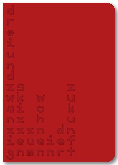 dreizwanzig wohin zukunft. Rotes, minimalistisches Design mit vertikalen Textzeilen.