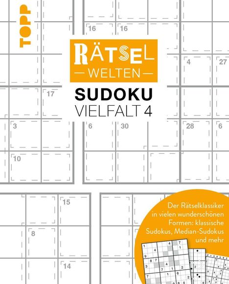 "Rätselwelten Sudoku Vielfalt 4" steht groß in der Mitte. Unten rechts ein gelber Kreis mit Text über Sudoku-Varianten.
