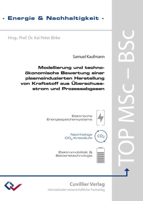 Samuel Kaufmann: Modellierung und techno-ökonomische Bewertung einer plasmainduzierten Herstellung von Kraftstoff aus Überschussstrom und Prozessabgasen, Buch