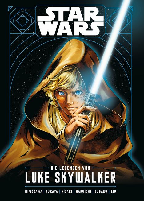„STAR WARS: Die Legenden von Luke Skywalker“. Illustration eines blonden Mannes im Umhang mit Lichtschwert.