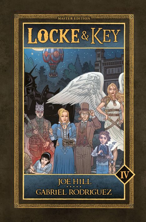 Text oben: "Master Edition". Titel: "Locke & Key". Autoren: Joe Hill, Gabriel Rodriguez. Illustration: Fantasiewesen in viktorianischer Kleidung.