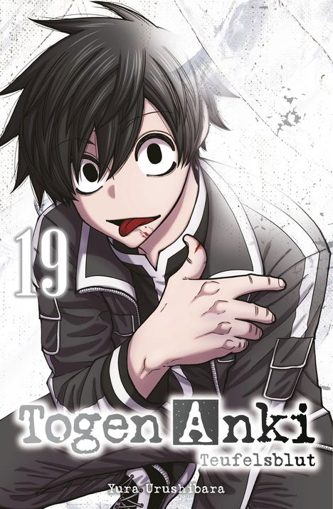 "19", "Togen Anki", "Teufelsblut", "Yura Urushibara". Illustration eines charismatischen Charakters mit frechem Blick.