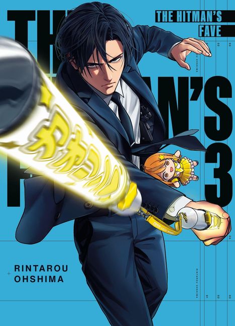 THE HITMAN'S FAVE 3, RINTAROU OHSHIMA. Illustration mit Mann im Anzug, Waffe und kleiner Puppe.