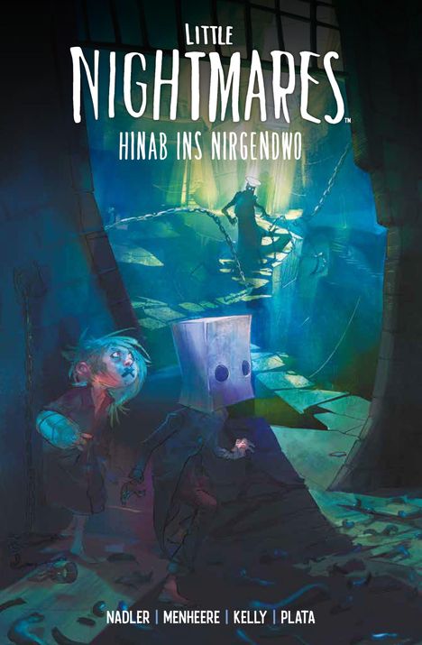 "Little Nightmares: Hinab ins Nirgendwo" oben, unten Autoren: Nadler, Menheere, Kelly, Plata. Illustration: Dunkle, unheimliche Szene.