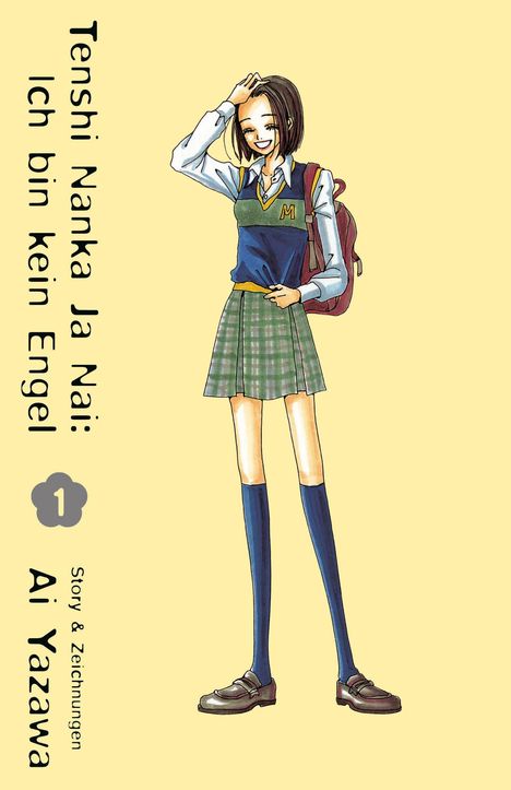 „Tenshi Nanka Ja Nai: Ich bin kein Engel“ steht links mit dem Namen „Ai Yazawa“. Eine lächelnde Schülerin trägt Uniform.