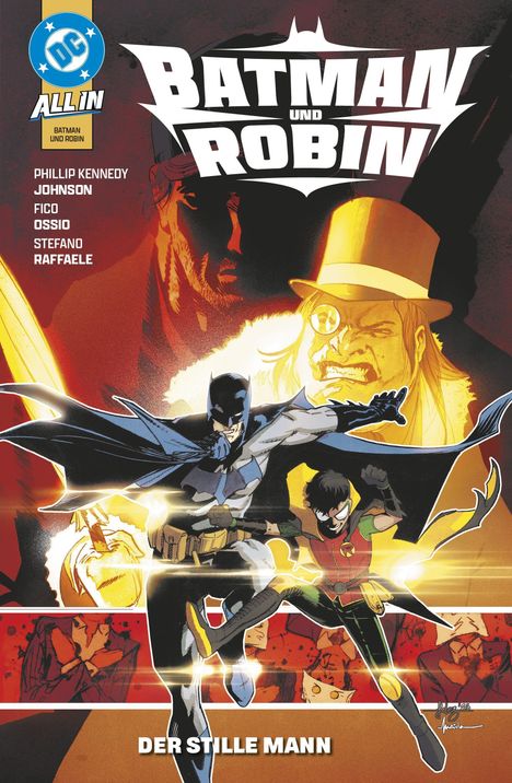 Batman und Robin. Phillip Kennedy Johnson, Fico Ossio, Stefano Raffaele. DC Logo. Illustration von Batman und Robin in Aktion.