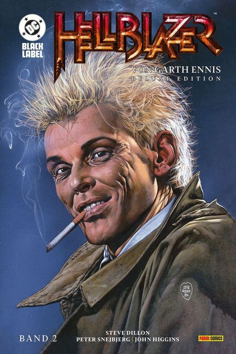 „Hellblazer“ in roter Schrift, „von Garth Ennis“, „Band 2“. Ein lächelnder Mann mit Zigarette, blonder Frisur, in Mantel.