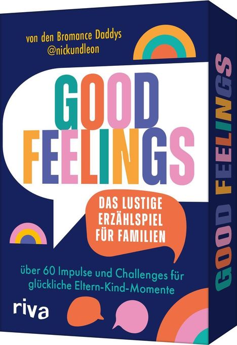 "Good Feelings", Spiel von den Bromance Daddys. Bunte Textelemente, mit verspielten Grafiken und fröhlich gestalteten Farben.