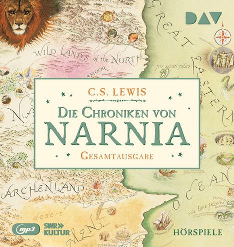 Texte: C.S. Lewis, Die Chroniken von Narnia, Gesamtausgabe. Illustration: Löwe und Landkarte.