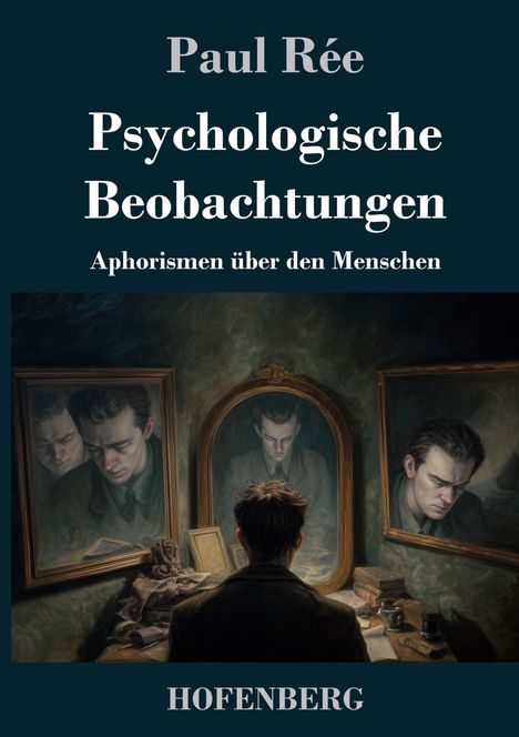 "Paul Rée: Psychologische Beobachtungen. Aphorismen über den Menschen. HOFENBERG." Eine melancholische Person vor Spiegeln.