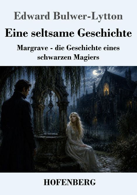 Edward Bulwer-Lytton, Eine seltsame Geschichte. Frau und Mann bei Mondlicht vor gotischer Architektur.