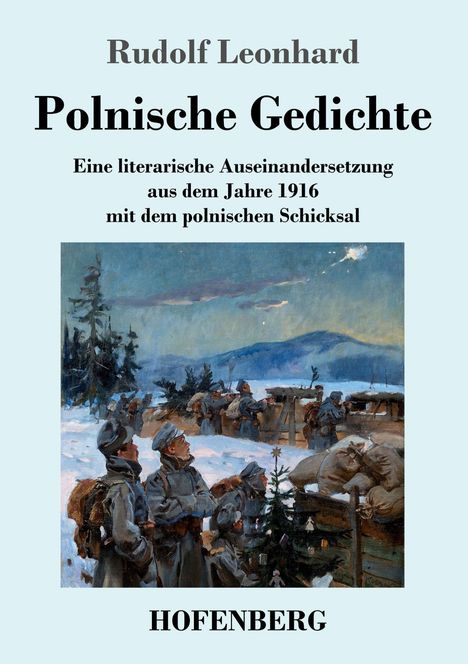 Titel "Polnische Gedichte" von Rudolf Leonhard. Szene: Soldaten im Schnee, Blick auf einen Weihnachtsbaum.