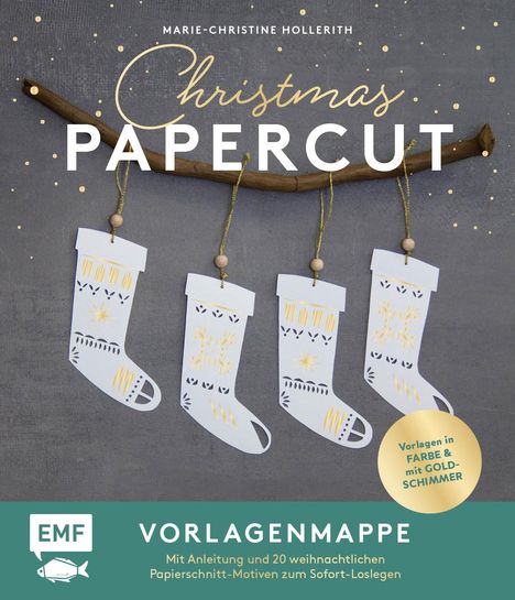 Marie-Christine Hollerith: Set: Christmas Papercut - Die Vorlagenmappe mit Anleitung und 20 weihnachtlichen Papierschnitt-Motiven zum Sofort-Loslegen, Buch