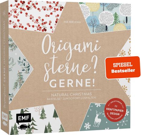 Ina Mielkau: Origamisterne? Gerne! - Natural Christmas - Weihnachtliches Bastelset zum Sofort-Losfalten, Buch