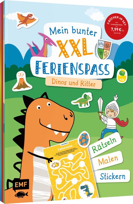 Mein bunter XXL-Ferienspaß: Dinos und Ritter - 3 Kreativbücher im Bundle, Buch