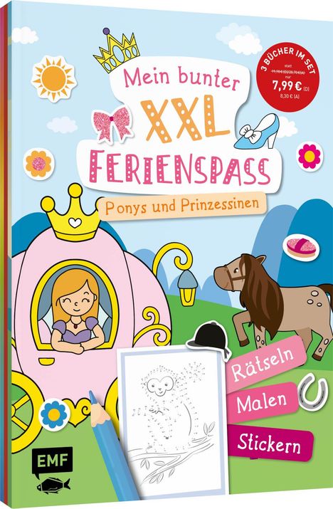 Mein bunter XXL-Ferienspaß: Ponys und Prinzessinnen - 3 Kreativbücher im Bundle, Buch