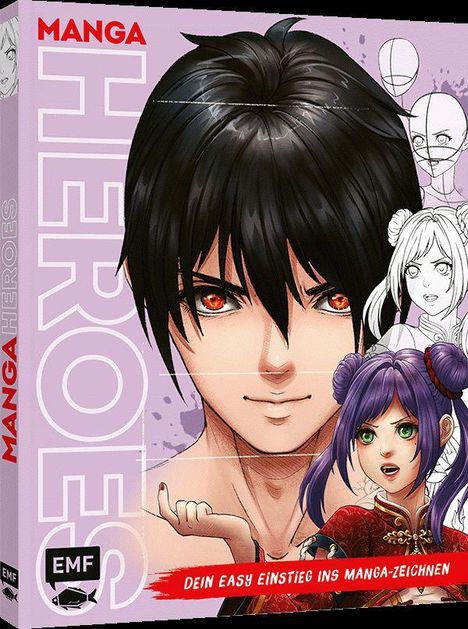 „MANGA HEROES“, „Dein easy Einstieg ins Manga-Zeichnen“. Illustration zweier Manga-Charaktere, männlich und weiblich.