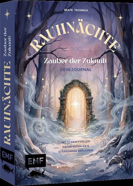 „RAUHNÄCHTE: Zauber der Zukunft. Dein Journal. Mit 12 kraftvollen Natur-Ritualen & stärkenden Bräuchen.“  
Illustration eines Waldes mit magischem Tor.