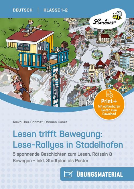 "DEUTSCH KLASSE 1-2. Lesen trifft Bewegung: Lese-Rallyes in Stadelhofen. Illustration eines Baumhauses mit Kindern."