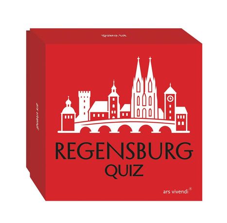 "REGENSBURG QUIZ" steht auf einem roten Würfel. Silhouette von Regensburg ist oben abgebildet.