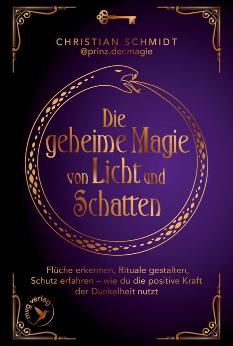 „Die geheime Magie von Licht und Schatten“, von Christian Schmidt, Gestaltung mit Schlangenmuster und goldenen Verzierungen.