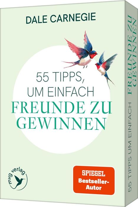 „55 TIPPS, UM EINFACH FREUNDE ZU GEWINNEN“. Zwei Vögel fliegen, ein Logo mit Kolibri zeigt den Verlag an.