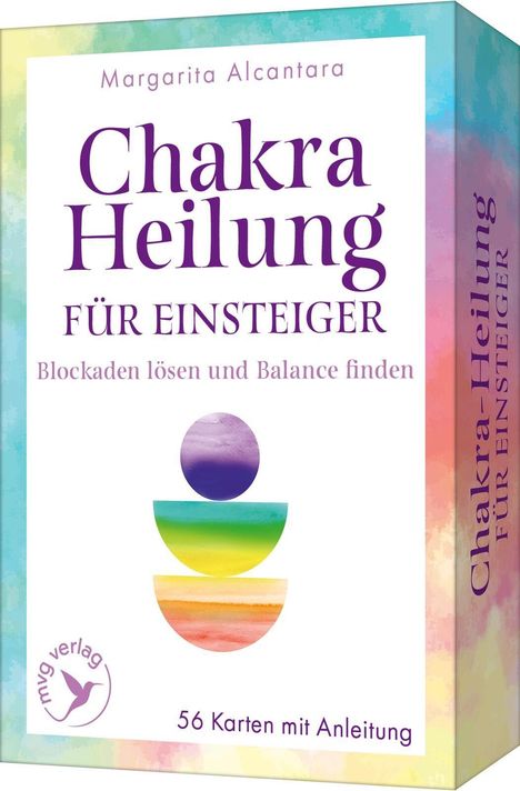 „Chakra Heilung für Einsteiger“, Anleitungsset mit 56 Karten, bunter Farbverlauf, Logo unten links.