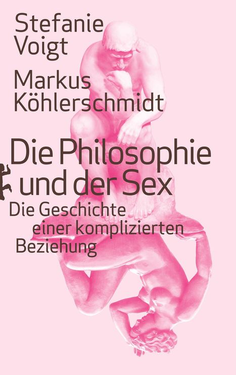 Stefanie Voigt, Markus Köhlerschmidt, "Die Philosophie und der Sex". Rosa Skulpturen, eine sitzend, eine kopfüber.