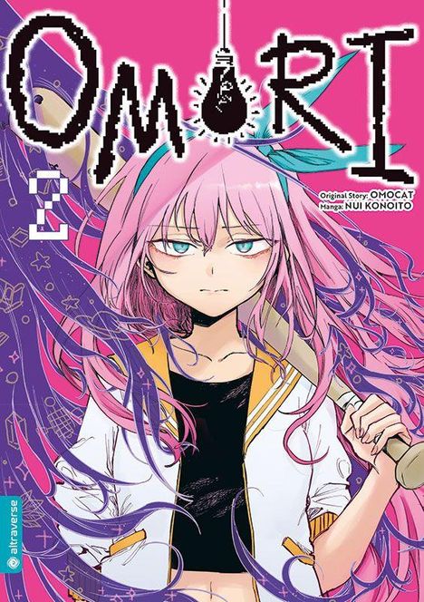 „OMORI“, Original Story: OMOCAT, Manga: NUI KONOIITO. Illustration: Mädchen mit rosa Haaren und ernster Miene.