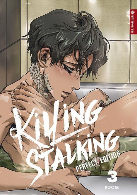 „Killing Stalking Perfect Edition 3 KOOGI“. Illustration eines nachdenklichen Mannes in einer Badewanne.