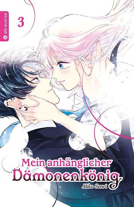 Titel: "Mein anhänglicher Dämonenkönig". Band 3. Zwei Manga-Charaktere in inniger Umarmung, farbenfroh und romantisch.