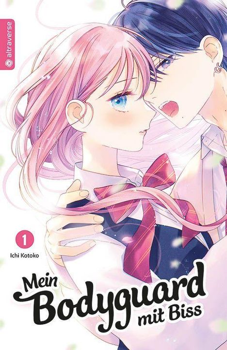 "Mein Bodyguard mit Biss", 1, Ichi Kotoko. Illustration: Mädchen mit rosa Haaren, Junge mit dunklen Haaren, eng beieinander.