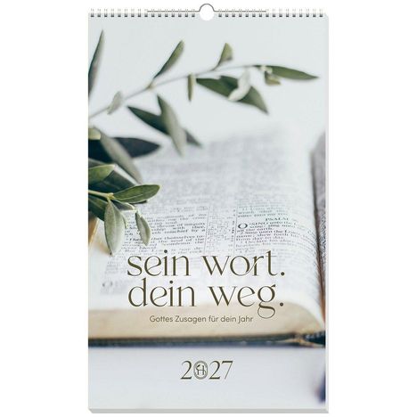 "Sein Wort. Dein Weg. Gottes Zusagen für dein Jahr. 2027." Ein aufgeschlagenes Buch mit Pflanzen im Hintergrund.
