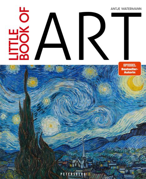 "LITTLE BOOK OF ART" steht oben in großen Buchstaben, darunter ein Gemälde mit einem wirbelnden Nachthimmel und Zypressen.