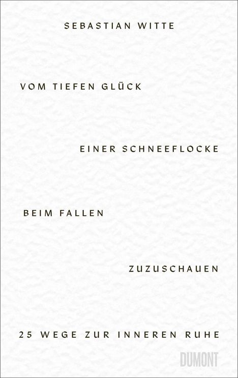 Text: "SEBASTIAN WITTE. VOM TIEFEN GLÜCK. EINER SCHNEEFLOCKE. BEIM FALLEN. ZUZUSCHAUEN. 25 WEGE ZUR INNEREN RUHE." Dezentes Design.