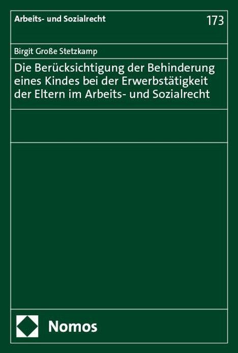 Birgit Große Stetzkamp: Die Berücksichtigung der Behinderung eines Kindes bei der Erwerbstätigkeit der Eltern im Arbeits- und Sozialrecht, Buch