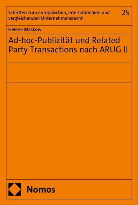 Helene Maskow: Ad-hoc-Publizität und Related Party Transactions nach ARUG II, Buch