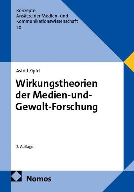 „Wirkungstheorien der Medien- und Gewalt-Forschung“ von Astrid Zipfel, 2. Auflage, Kontraste aus Blau und Weiß, Nomos-Logo.