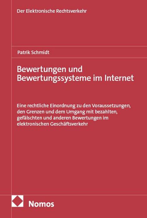 Patrik Schmidt: Bewertungen und Bewertungssysteme im Internet, Buch