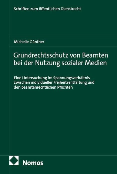 "Grundrechtsschutz von Beamten bei der Nutzung sozialer Medien" steht auf einem grünen Buchcover, unten das Nomos-Logo.