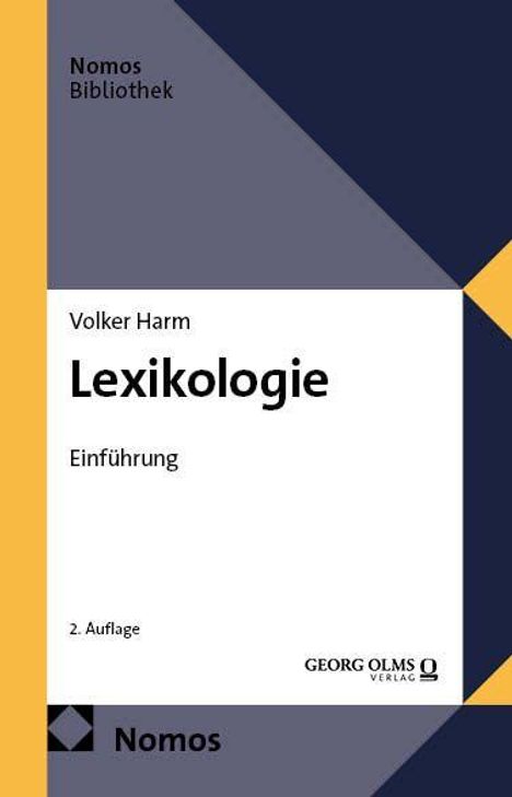„Nomos Bibliothek, Volker Harm, Lexikologie, Einführung, 2. Auflage.“ Abstraktes Design mit geometrischen Formen.