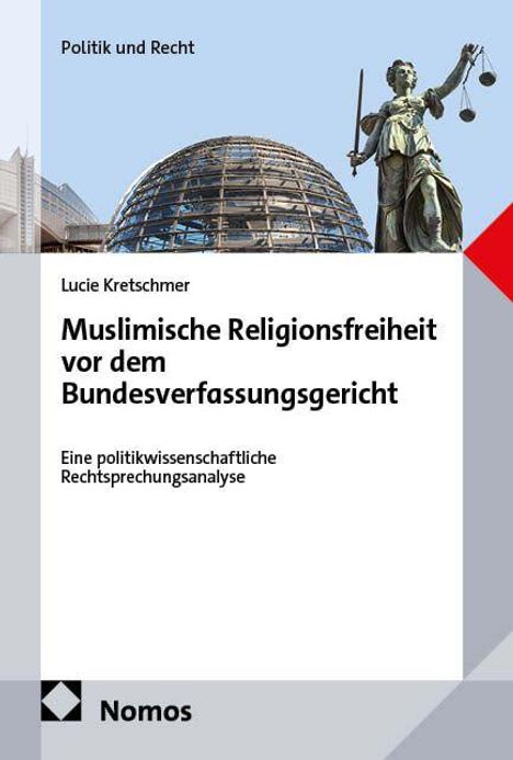 Muslimische Religionsfreiheit vor dem Bundesverfassungsgericht. Illustration: Reichstagskuppel, Justitia-Statue.